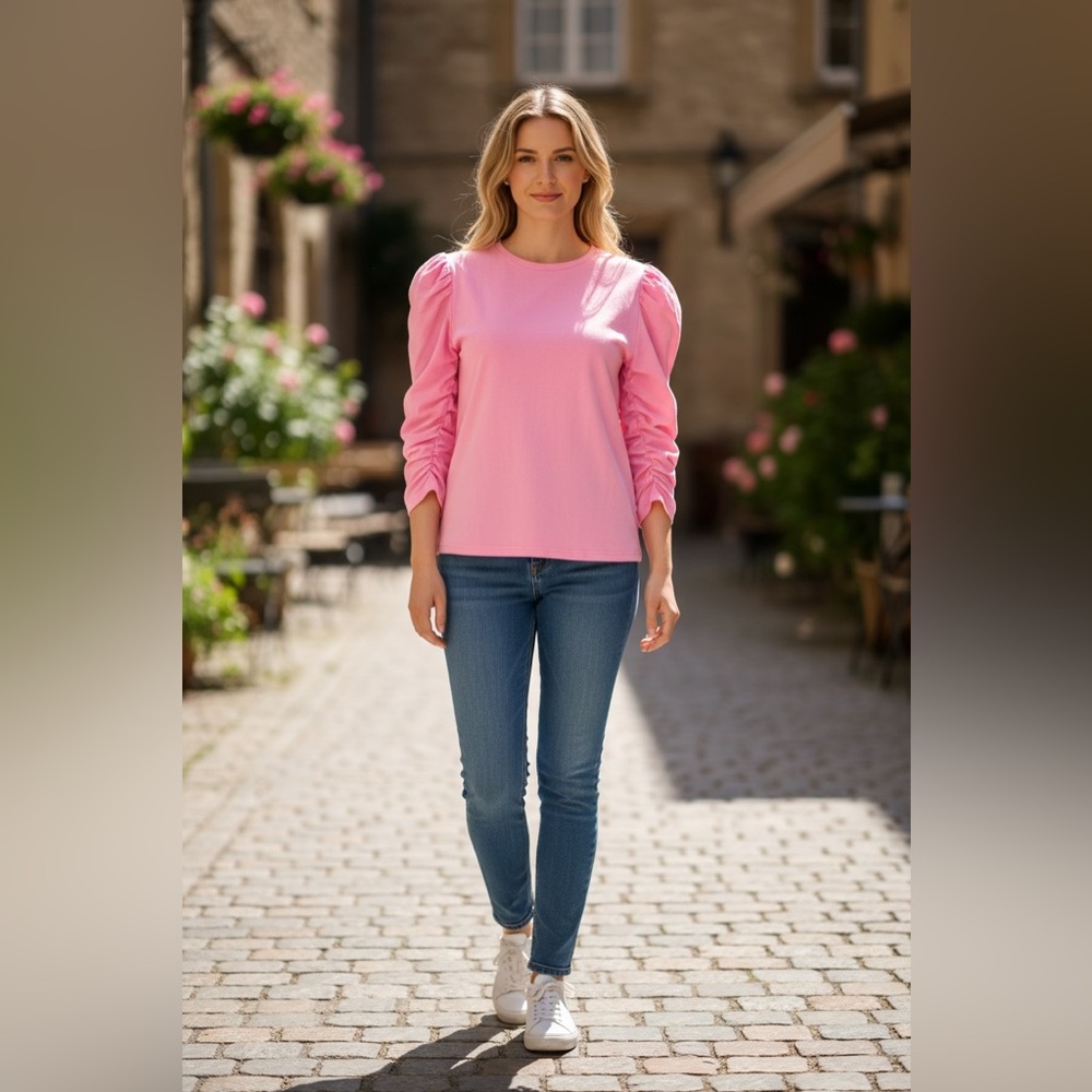 Brave+True Gracie Puff Sleeve Top XS Pink Cotton NWT $98 Australian Designer